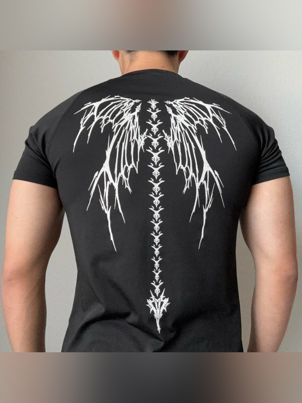Gothic Cyber Wings Graphics Gym Black Tee Shirt